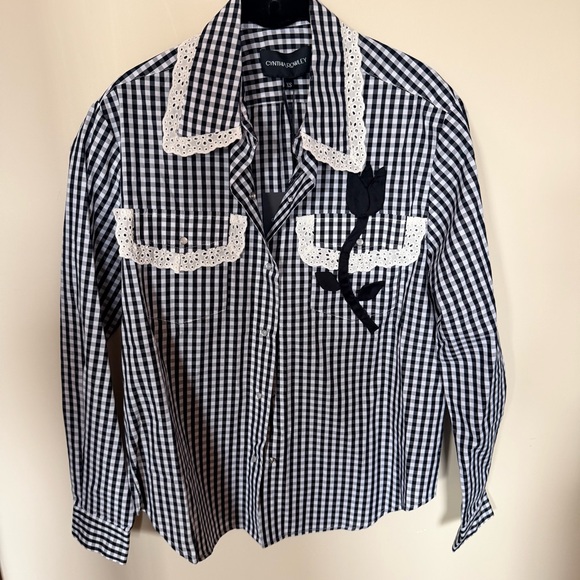 Cynthia rowley not my first rodeo black and white gingham shirt XS - Picture 3 of 8